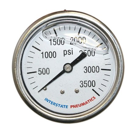 INTERSTATE PNEUMATICS Oil Filled Pressure Gauge 3500 PSI 2-1/2 Inch Dial 1/4 Inch NPT Rear Mount G7122-3500